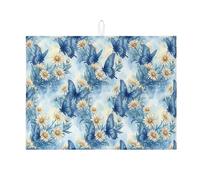 Tappetino scolapiatti a farfalla per bancone della cucina, tappetino assorbente blu floreale scolapiatti in microfibra per protezione del bancone della cucina, 45,7 x 61 cm