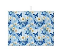 Tappetino scolapiatti a farfalla per bancone della cucina, tappetino assorbente blu floreale scolapiatti tappetino scolapiatti in microfibra primaverile per decorazione bancone 45,7 x 61 cm