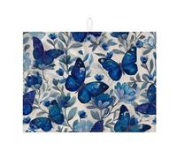 Tappetino scolapiatti a farfalla per bancone della cucina, tappetino assorbente blu floreale scolapiatti tappetino scolapiatti tappetino in microfibra primaverile per protezione bar 45,7 x 61 cm
