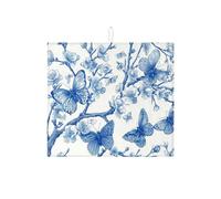 Tappetino scolapiatti a farfalla per bancone della cucina, tappetino assorbente decorativo floreale blu per scolapiatti in microfibra per bancone della cucina, protezione da bar, 40,6 x 45,7 cm