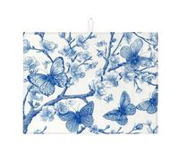 Tappetino scolapiatti a farfalla per bancone della cucina, tappetino assorbente decorativo floreale blu per scolapiatti in microfibra per bancone della cucina, protezione da bar, 45 x 61 cm