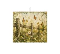 Tappetino scolapiatti a farfalla per bancone della cucina, tappetino assorbente per scolapiatti giallo floreale in microfibra per proteggere bar, 40,6 x 45,7 cm