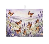 Tappetino scolapiatti a farfalla per bancone della cucina, tappetino assorbente per scolapiatti viola, tappetino scolapiatti in microfibra floreale primaverile per protezione bar 45,7 x 61 cm