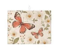 Tappetino scolapiatti a farfalla per bancone della cucina, tappetino assorbente vintage floreale scolapiatti tappetino scolapiatti in microfibra per protezione bancone cucina 45,7 x 61 cm