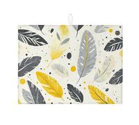 Tappetino scolapiatti a foglia per bancone della cucina, eleganti motivi di foglie gialle e grigie, tappetino in microfibra ispirato all'autunno per bancone della cucina, protezione da bar, 45 x 61 cm
