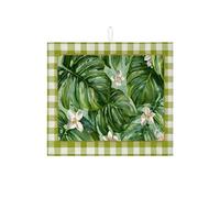 Tappetino scolapiatti a foglia per bancone della cucina, tappetino assorbente verde tropicale floreale scolapiatti tappetino in microfibra estivo per bancone della cucina, protezione da bar, 40,6 x
