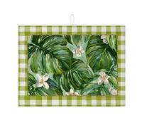 Tappetino scolapiatti a foglia per bancone della cucina, tappetino assorbente verde tropicale floreale scolapiatti tappetino in microfibra estivo per bancone della cucina, protezione da bar, 45 x 61