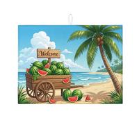 Tappetino scolapiatti a forma di anguria per bancone della cucina, tappetino assorbente per scolapiatti con frutta verde tropicale, tappetino in microfibra per l'estate e la spiaggia, 45,7 x 61 cm