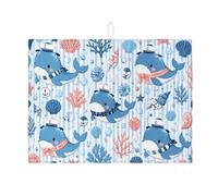 Tappetino scolapiatti a forma di balena, per bancone della cucina, tappetino assorbente blu nautico in microfibra, ispirato all'oceano estivo, 45,7 x 61 cm