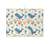 Tappetino scolapiatti a forma di balena, per bancone della cucina, tappetino assorbente per scolapiatti blu oceano, tappetino in microfibra per asciugatura estivo e marino, protezione per bar, 45 x 61
