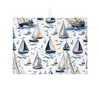 Tappetino scolapiatti a forma di barca a vela nautica per bancone della cucina, tappetino assorbente blu per scolapiatti per acquerello costiero per protezione bar 45,7 x 61 cm