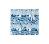Tappetino scolapiatti a forma di barca a vela nautico per bancone della cucina, tappetino assorbente blu costiero, tappetino in microfibra estivo marino, per bar, 40,6 x 45,7 cm
