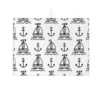 Tappetino scolapiatti a forma di barca a vela nautico per bancone della cucina, tappetino scolapiatti assorbente con design a barca, tappetino in microfibra costiera estiva 45,7 x 61 cm