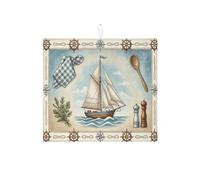 Tappetino scolapiatti a forma di barca a vela nautico per cucina, blu costiero, assorbente, tappetino scolapiatti in microfibra per decorazione da bancone, 40,6 x 45,7 cm