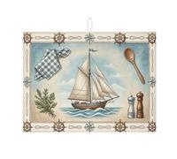 Tappetino scolapiatti a forma di barca a vela nautico per cucina, blu costiero, assorbente, tappetino scolapiatti in microfibra per decorazione da bancone, 45,7 x 61 cm