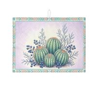 Tappetino scolapiatti a forma di cactus per bancone della cucina, colore verde vivace, assorbente, scolapiatti in microfibra bohémien, tappetino estivo in microfibra per la decorazione del bancone
