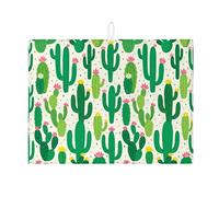 Tappetino scolapiatti a forma di cactus per bancone della cucina, tappetino assorbente per scolapiatti con motivo floreale verde, tappetino estivo in microfibra tropicale per bancone della cucina