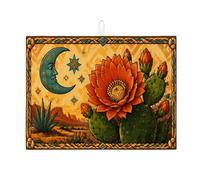 Tappetino scolapiatti a forma di cactus per bancone della cucina, tappetino assorbente per scolapiatti con motivo floreale arancione brillante, tappetino in microfibra sud-occidentale per proteggere