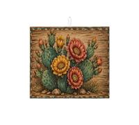 Tappetino scolapiatti a forma di cactus per bancone della cucina, tappetino assorbente rustico giallo rosso, tappetino per scolapiatti vintage in microfibra sud-occidentale, protezione 40,6 x 45,7 cm
