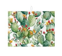 Tappetino scolapiatti a forma di cactus per bancone della cucina, verde fico d'india, tappetino scolapiatti assorbente in microfibra tropicale per cucina, bar, 45,7 x 61 cm