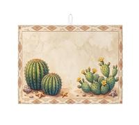 Tappetino scolapiatti a forma di cactus per bancone della cucina, verde vintage sud-occidentale, assorbente, tappetino scolapiatti in microfibra per deserto estivo, decorazione per bancone della