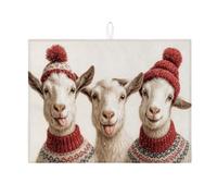 Tappetino scolapiatti a forma di capra per bancone della cucina, motivo a maglia rossa, assorbente, tappetino scolapiatti in microfibra, divertente per l'inverno, per cucina, bar, 45,7 x 61 cm