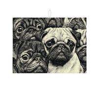 Tappetino scolapiatti a forma di carlino, per bancone della cucina, stile vintage schizzo, assorbente, tappetino scolapiatti in microfibra per gli amanti dei cani, decorazione da cucina, 45,7 x 61 cm