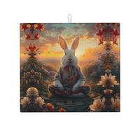 Tappetino scolapiatti a forma di coniglio in meditazione, in microfibra, per bancone della cucina, super assorbente, lavabile in lavatrice, 40,6 x 45,7 cm