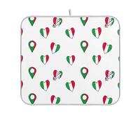 Tappetino scolapiatti a forma di cuore con bandiera italiana, colorato, assorbente, per bancone cucina, 40,6 x 45,7 cm