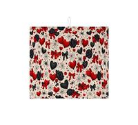 Tappetino scolapiatti a forma di cuore di Halloween, per bancone della cucina, tappetino assorbente per scolapiatti con motivo floreale nero rosso e nero, tappetino per asciugare i piatti con