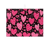 Tappetino scolapiatti a forma di cuore per bancone della cucina, a scacchiera e a spirale, assorbente, per San Valentino, in microfibra, 45,7 x 61 cm