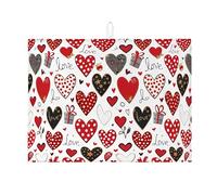 Tappetino scolapiatti a forma di cuore per bancone della cucina, tappetino assorbente per scolapiatti a pois rossi e Love, tappetino scolapiatti in microfibra per San Valentino, 45,7 x 61 cm