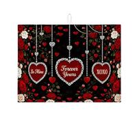 Tappetino scolapiatti a forma di cuore per bancone della cucina, tappetino assorbente per scolapiatti con rosa rossa, elegante tappetino scolapiatti in microfibra per San Valentino, 45,7 x 61 cm