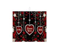 Tappetino scolapiatti a forma di cuore per bancone della cucina, tappetino assorbente per scolapiatti con rosa rossa, elegante tappetino scolapiatti in microfibra per San Valentino, 40,6 x 45,7 cm