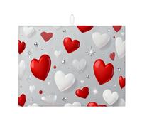 Tappetino scolapiatti a forma di cuore per San Valentino, assorbente rosso e bianco, romantico tappetino scolapiatti in microfibra per proteggere il bancone della cucina, 45,7 x 61 cm