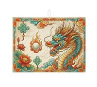 Tappetino scolapiatti a forma di drago, per bancone della cucina, colorato, orientale, assorbente, tappetino scolapiatti in microfibra, decorativo per festival di primavera, 45,7 x 61 cm