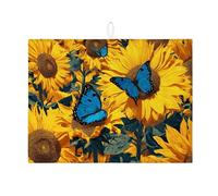 Tappetino scolapiatti a forma di farfalla, per bancone della cucina, con motivo floreale, assorbente, in microfibra, per bancone della cucina, 45,7 x 61 cm
