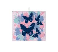 Tappetino scolapiatti a forma di farfalla, per bancone della cucina, motivo astratto artistico blu e pesca, assorbente, tappetino scolapiatti moderno in microfibra per decorazione bancone della cucina