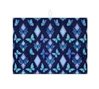 Tappetino scolapiatti a forma di farfalla, per bancone della cucina, motivo floreale blu, assorbente, tappetino scolapiatti moderno in microfibra per cucina, decorazione per bancone della cucina, 45,7