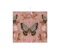 Tappetino scolapiatti a forma di farfalla, per bancone della cucina, motivo floreale vintage, assorbente, in microfibra, per cucina, 40,6 x 45,7 cm