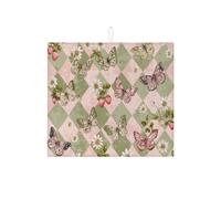 Tappetino scolapiatti a forma di farfalla, per bancone della cucina, motivo floreale vintage, assorbente, in microfibra, per bancone della cucina, 40,6 x 45,7 cm