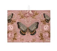 Tappetino scolapiatti a forma di farfalla, per bancone della cucina, stile vintage, motivo floreale, assorbente, in microfibra, per cucina, 45,7 x 61 cm