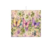 Tappetino scolapiatti a forma di farfalla, per bancone della cucina, tappetino assorbente per scolapiatti in microfibra, motivo floreale primaverile, per bar, 40,6 x 45,7 cm