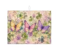 Tappetino scolapiatti a forma di farfalla, per bancone della cucina, tappetino assorbente per scolapiatti in microfibra, motivo floreale primaverile, per bar, 45,7 x 61 cm