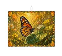 Tappetino scolapiatti a forma di farfalla, per bancone della cucina, tappetino scolapiatti assorbente con motivo floreale arancione vivace, tappetino scolapiatti in microfibra Spring Nature 45,7 x 61