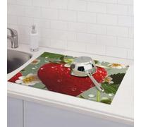 Tappetino scolapiatti a forma di fragola, assorbente, in microfibra, reversibile, lavabile, 45,7 x 61 cm, facile da pulire, per decorare la casa, la cucina, la sala da pranzo, l'ufficio