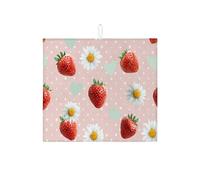 Tappetino scolapiatti a forma di fragola per bancone della cucina, carino stile vintage, assorbente, tappetino scolapiatti in microfibra floreale estivo per decorazione bancone della cucina, 40,6 x
