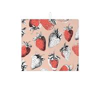 Tappetino scolapiatti a forma di fragola, per bancone della cucina, disegnato a mano, stile vintage, assorbente, in microfibra, ispirato all'estate, 40,6 x 45,7 cm