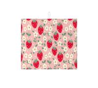 Tappetino scolapiatti a forma di fragola per bancone della cucina, grazioso tappetino scolapiatti assorbente con bacche rosse, tappetino scolapiatti in microfibra floreale primaverile per protezione