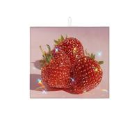 Tappetino scolapiatti a forma di fragola per bancone della cucina, tappetino assorbente per scolapiatti con bacche rosse, tappetino estivo in microfibra per proteggere bar, 40,6 x 45,7 cm